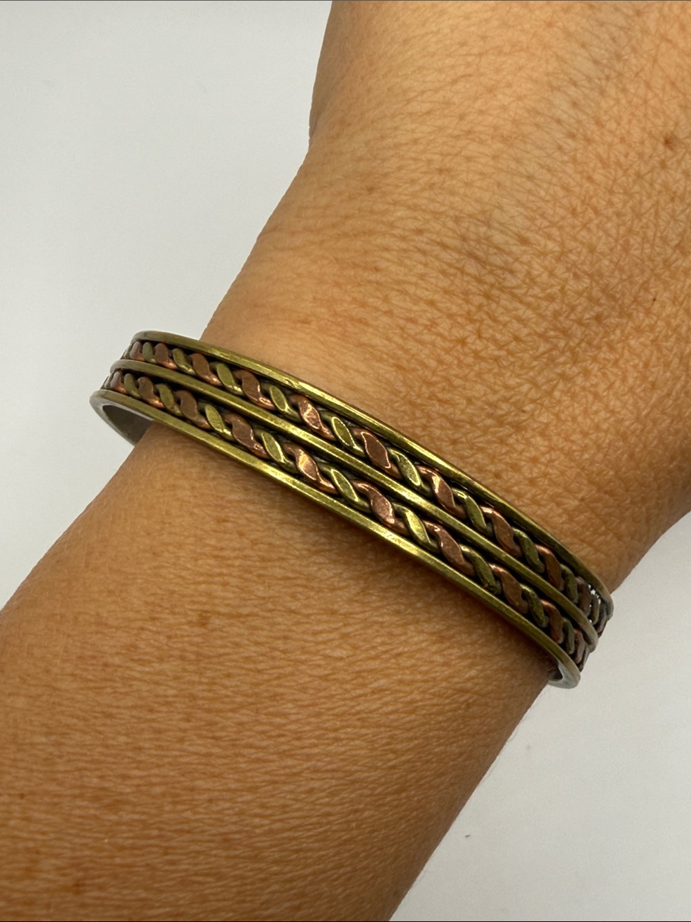 Vintage Gold Tone Copper Twisted Bangle Cuff Statement Bracelet